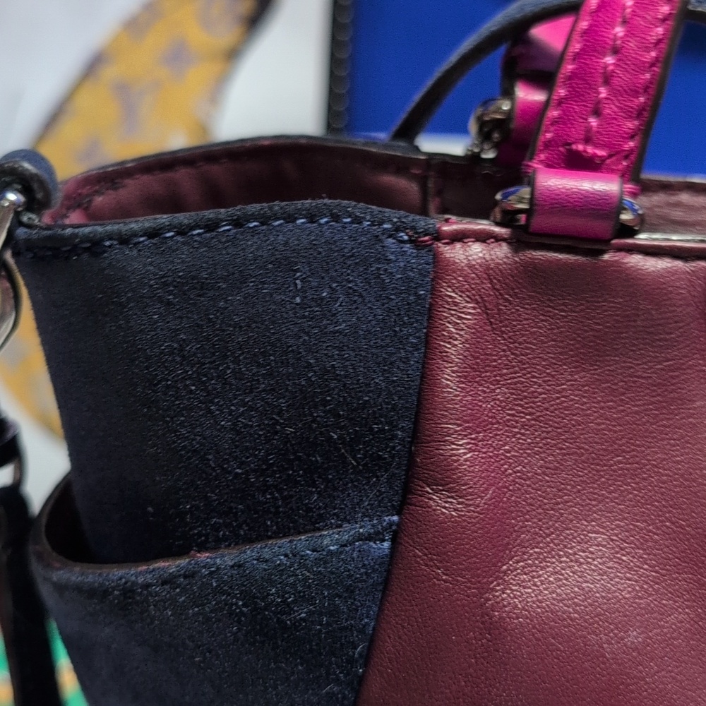 Coach Park Mini Quilted Colorblock In Navy Suede, Wine/ Pink Leather Purse - Picture 11 of 17